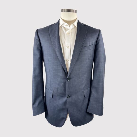 Paul Betenly Men Blazer Navy Blue Thomas Plaid Wool Tailored Fit Suit Jacket 40R - Picture 1 of 14
